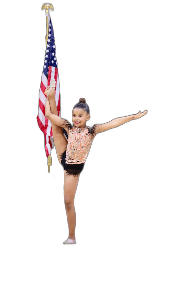 Young gymnast performing vertical split